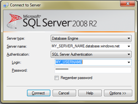 Connecting to SQL Azure with SQL Server 2008 R2 Tools